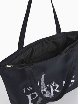 Сумка текстильная шопер на молнии с подкладкой, 42×9×32 см, с рисунком, чёрная/белая