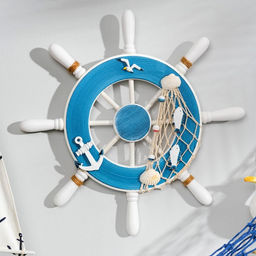 Декор настенный, панно «Штурвал с сеткой», бело-синий, 32×32×2 см