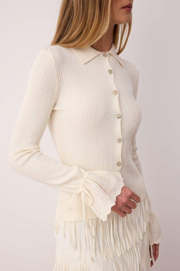 Ekru Merserize Gorunumlu Fitilli Polo Yaka Triko H?rka TWOAW26HI00111 - Trendyolmilla фото 10