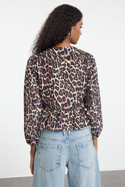 Cok Renkli Animal Leopar Desenli Baglamal? Regular Normal Kal?p Dokuma Gomlek TWOAW25GO00087
