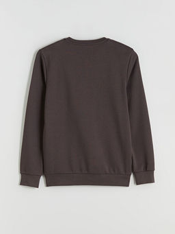 Bisiklet Yaka Bask?l? Erkek Kal?n Sweatshirt