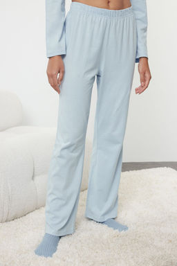 Trendyolmilla Mavi %"00 Pamuklu Ay?c?k ve Slogan Bask?l? Orme Pijama Tak?m? THMAW25PT00186