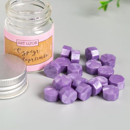 Цена за 2 шт. Сургуч в гранулах в баночке Восьмигранник пурпурный фиолет 9 гр 4,5х3х3 см - Арт узор фото 2