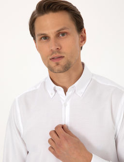 Beyaz Non Iron Slim Fit Uzun Kollu Basic G_mlek