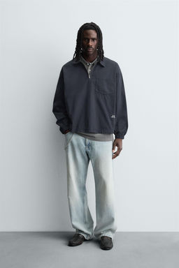 DENIM ZIP-UP POLO SHIRT