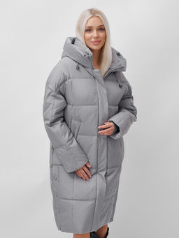 Пальто летучая мышь женское с капюшоном зимнее серого цвета 9619Sr - Mtforce фото 10