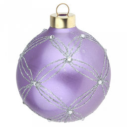 Елочная игрушка шар стеклянная д8см, сиреневый металлик, ручная художественная роспись, подарочная упаковка (Россия)
