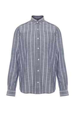 Lacivert Slim Fit Dugmeli Yaka Cizgili Gomlek TMNSS22GO0028