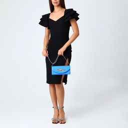 Сумка-клатч женская вечерняя на магните, на длинной цепочке, с декоративным бантом, синяя