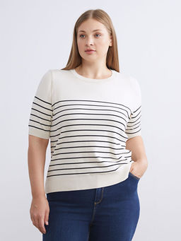 Bisiklet Yaka ?izgili Kad?n Triko Kazak