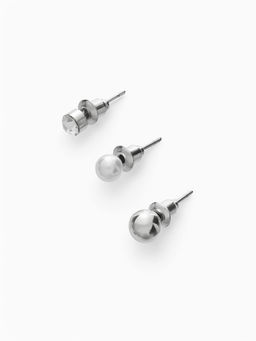 Серьги и кафф QF Переплетение, набор 8 шт. цвет серебро  фото 3