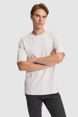 Erkek A__k Gri Comfort Fit Bisiklet Yaka Ti__rt