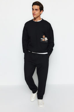 TRENDYOL MAN Siyah Regular Fit Bask?l? Orme Pijama Tak?m? TMNAW24PT00045 - Trendyolmilla фото 2