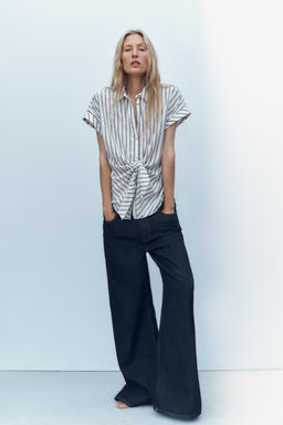 STRIPED KNOTTED LINEN BLEND SHIRT - Zara фото 9
