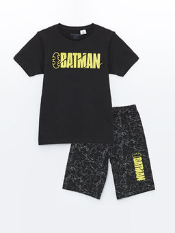 Bisiklet Yaka Batman Bask?l? K?sa Kollu Erkek ?ocuk ?ortlu Pijama Tak?m?