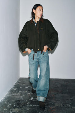 ZW COLLECTION CONTRAST COLLAR WAXED JACKET - Zara фото 7