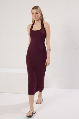 TRENDYOLMILLA Murdum Vucuda Oturan Kare Yaka Fitilli Esnek Orme Maxi Kalem Elbise TWOSS24EL00590  фото 9