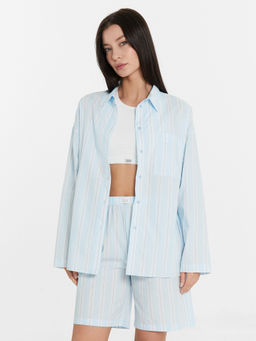 Шоры женские домашние голубые в полоску полоска на кристалле 132296