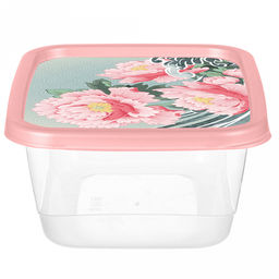 Контейнер для продуктов пластмассовый 0,5л, 13,8х10,6х5,6см, прямоугольный, с декором Сад пионов, розовый (Россия) - Домашняя Мода фото 4