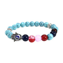 Браслет Бирюза и цветной агат с Ладонью Фатимы любовный оберег