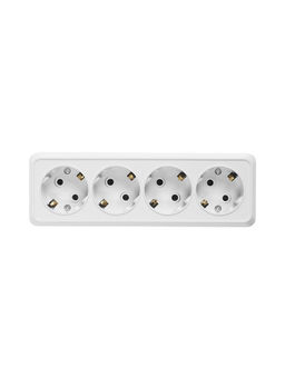 Розетка четырехместная TANGO, 16 А, 250 В, IP 20, с заземлением, огнеупорный ABS-пластик, белая 1098