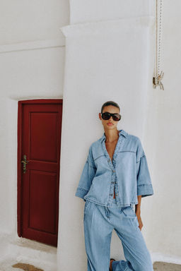 CAMISA Z1975 DENIM MANGA ANCHA / Azul medio - Zara фото 4