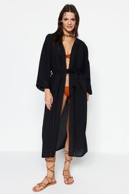 Ekru Kusakl? Dokuma Serit Aksesuarl? Midi Plaj Kimono&Kaftan TBESS21KM0008 - Trendyolmilla фото 11