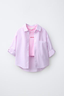 PACK CAMISA RAYAS Y CAMISETA RIB BORDADA / Rosa