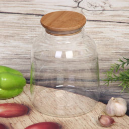 Банка для продуктов стеклянная 1800мл "Хай-Тек" с бамбуковой крышкой, бочонок