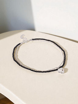 Колье из бисера «Сердце», двойной ряд, чёрно-белое в серебре