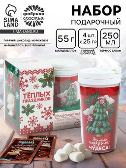 Подарочный набор новогодний Тёплых праздников горячий шоколад, маршмеллоу, термостакан