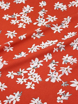 Штапель Жасминовые цветочки на кирпично-терракотовом, ш.1.43м, вискоза-100%, 100гр/м.кв