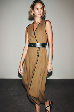 LINEN BLEND MIDI DRESS WITH BELT - Zara фото 4