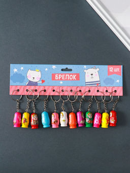 Цена за 12 шт. Брелок для ключей на кольце дерево «Матрёшка», 3.3×1.8×1.6 см, МИКС