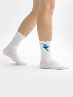 Цена за 5 пар! Носки мужские белые с рисунком в виде надписи и гриба