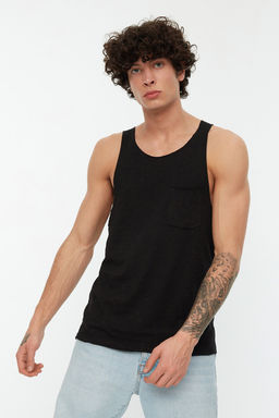 Siyah Regular Fit %100 Pamuklu Bisiklet Yaka S?f?r Kollu Atlet TMNSS20AL0054