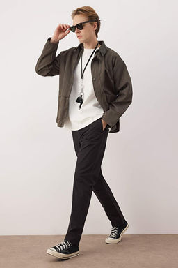Siyah Erkek Dar Pa_a/Slim Fit Mevsimlik %100 Pamuk Likral_ Kuma_ Pantolon TMNAW26PL00032