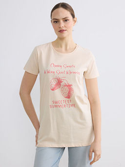 Bisiklet Yaka Bask?l? Kad?n Ti??rt