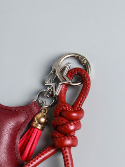 Брелок для ключей на карабине кожзам «Терьер», с узлом, винный, на сумку, рюкзак, 14×8×1.2 см