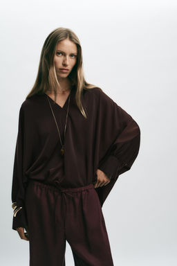 SATIN BLOUSE WITH CAPE SLEEVES - Zara фото 9