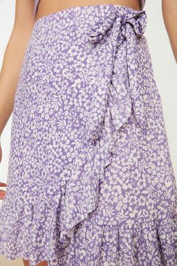 Lila Bask?l? Volanl? Yuksek Bel Mini Esnek Orme Etek TWOSS21ET0010