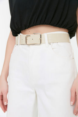 Siyah-Ekru 2li Paket Deri Gorunumlu Kad?n Kemer TWOSS22KE0041