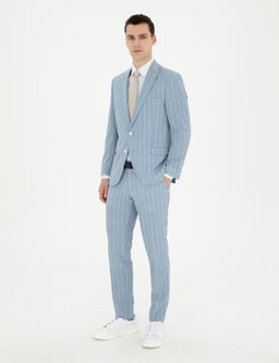 A__k Mavi Ekstra Slim Fit _izgili Y_n Tak_m Elbise