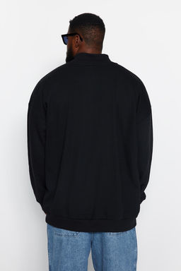 TRENDYOL MAN Siyah Buyuk Beden Oversize/Genis Kesim Dik Yaka Fermuarl? S?cak Tutan Sweatshirt TMNAW24AO00005 - Trendyolmilla фото 6