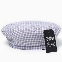 Берет в клетку, серый, р-р 56 см