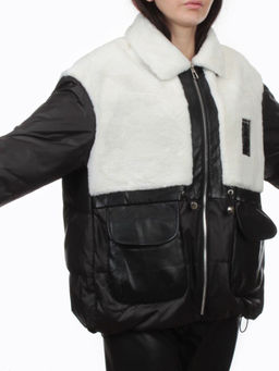 H24-223 BLACK WHITE Куртка демисезонная женская (100 гр. холлофайбер)