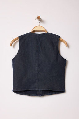 TRENDYOLMILLA Koyu Mavi Crop Fitted Denim Yelek TWOSS25YE00002  фото 7
