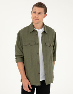 Haki Regular Fit %100 Keten G_mlek Ceket