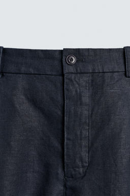 PANTAL?N WIDE FIT PLIEGUES 100% C??AMO / Marino oscuro - Zara фото 8