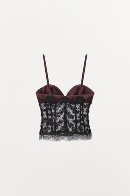SEQUINNED LACE CORSETRY-INSPIRED TOP